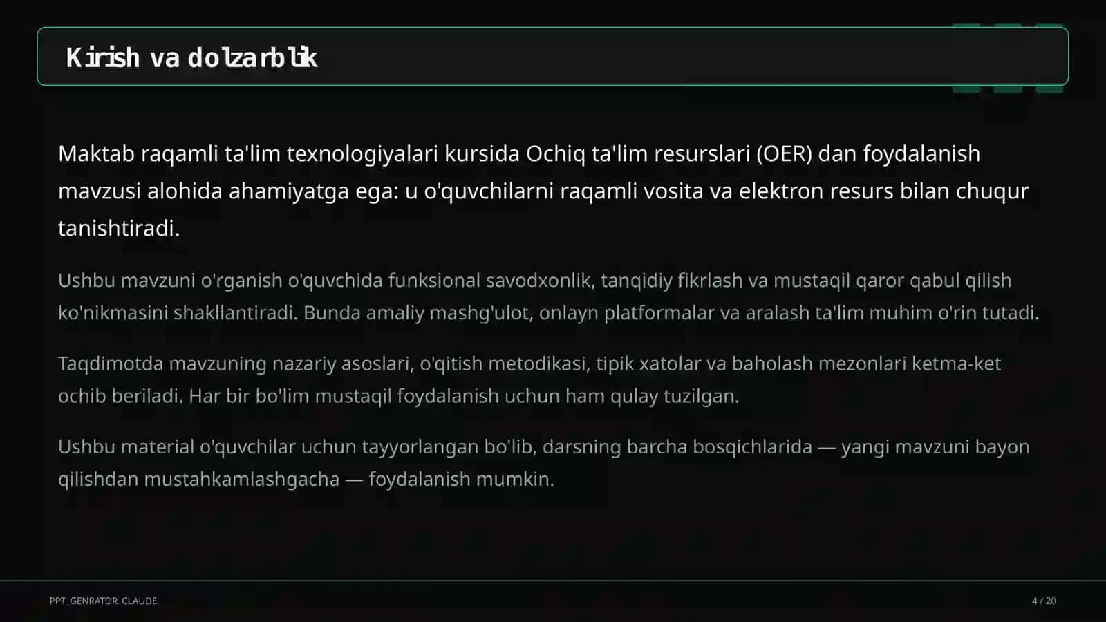 Ochiq ta'lim resurslari (OER) dan foydalanish 4