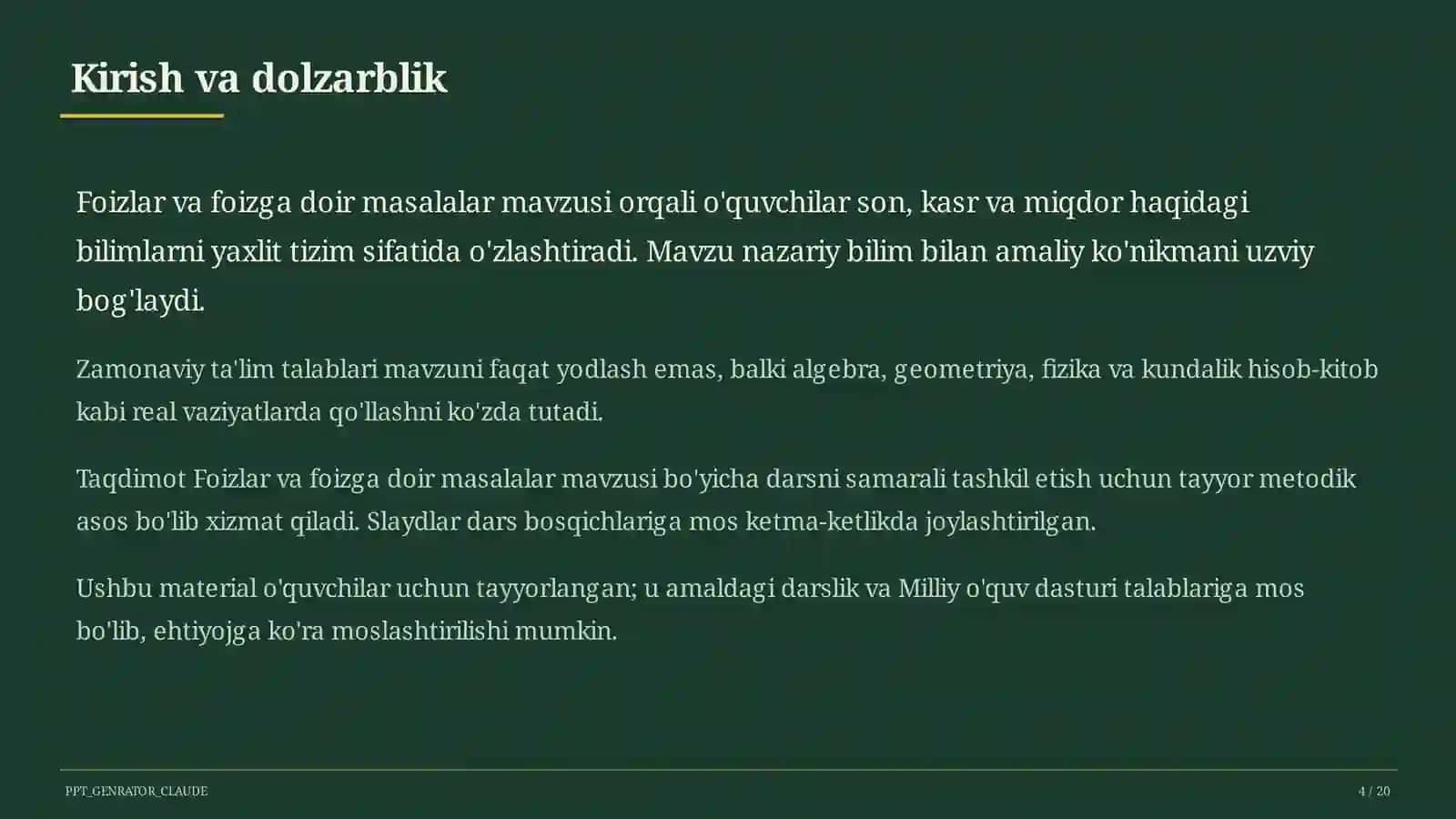 Foizlar va foizga doir masalalar (5-sinf) 4