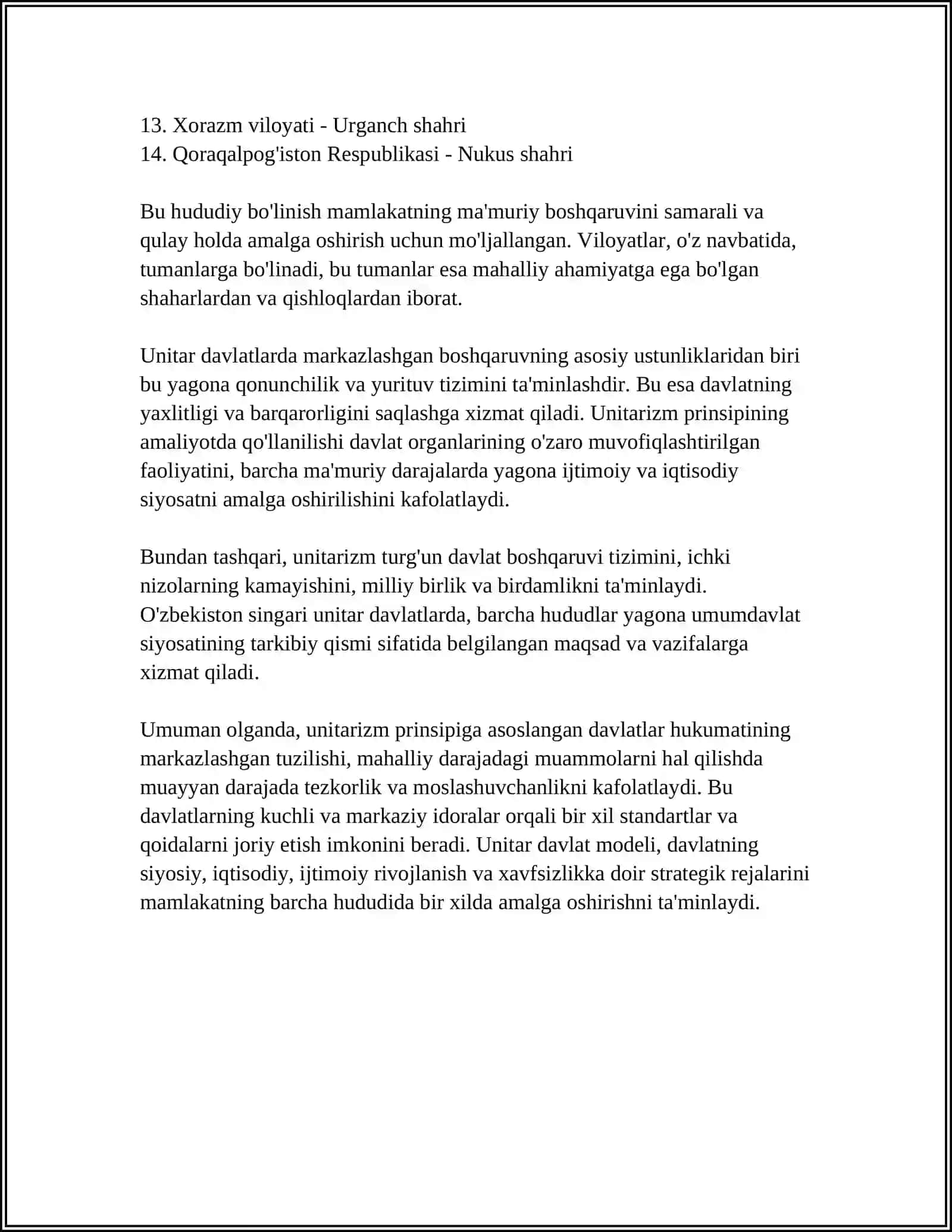 O'ZBEKISTON RESPUBLIKASI DAVLAT SHAKLINING O'ZIGA XOS XUSUSIYATLARI 4
