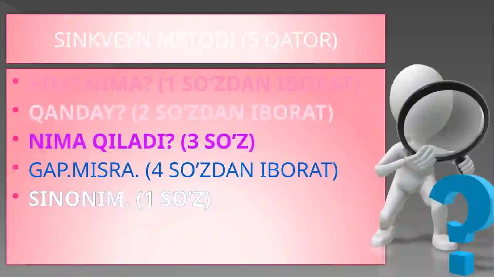 TA’LIM METODLARI VA VOSITALARI,TA’LIMNI TASHKIL ETİSH SHAKLLARI VA TURLARI.O‘QUVCHILARNING BILIM, KO‘NIKMA VA MALAKALARINI TASHXIS ETISH 4