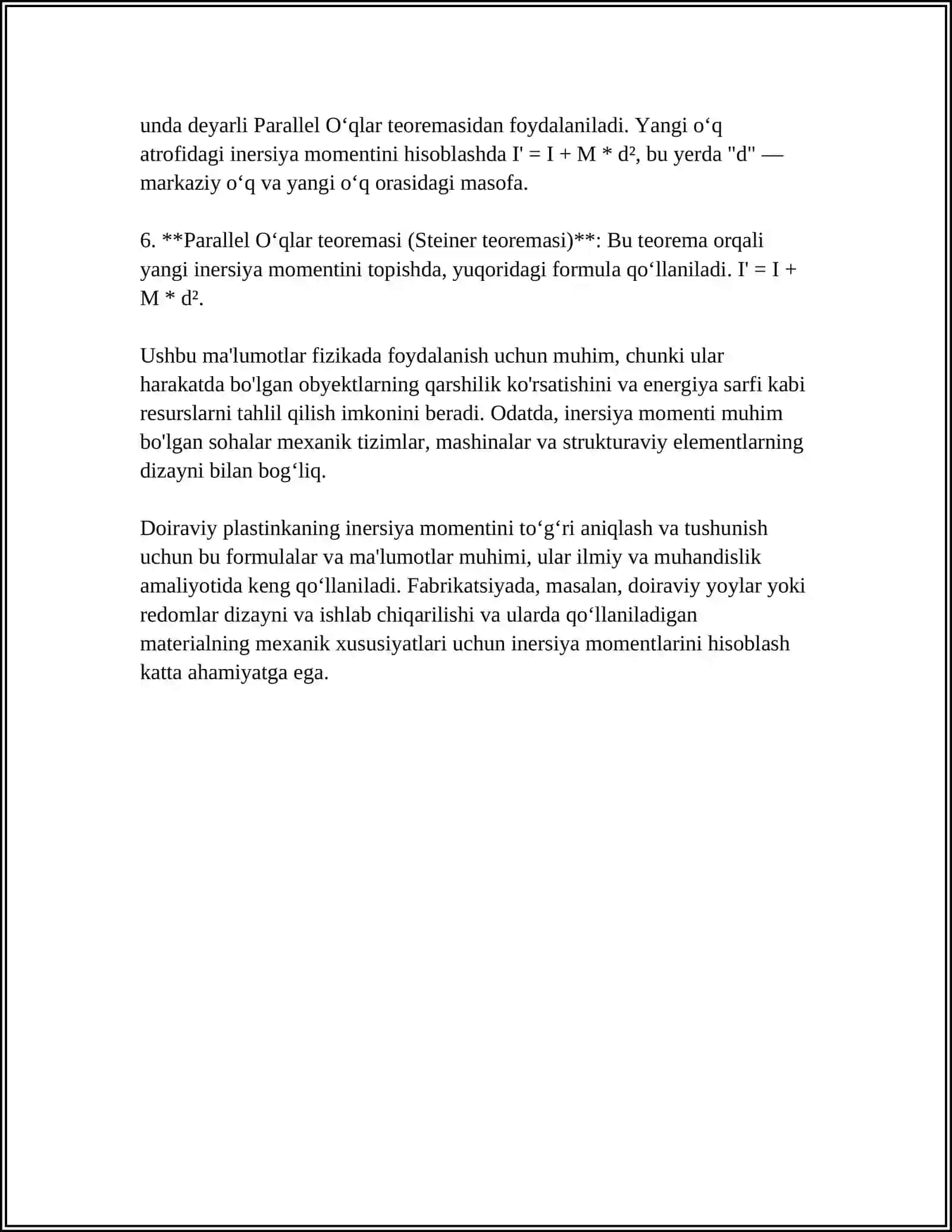 TURLI SHAKLDAGI JISMLARNING INERSIYA MOMENTLARINI HISOBLASH 4