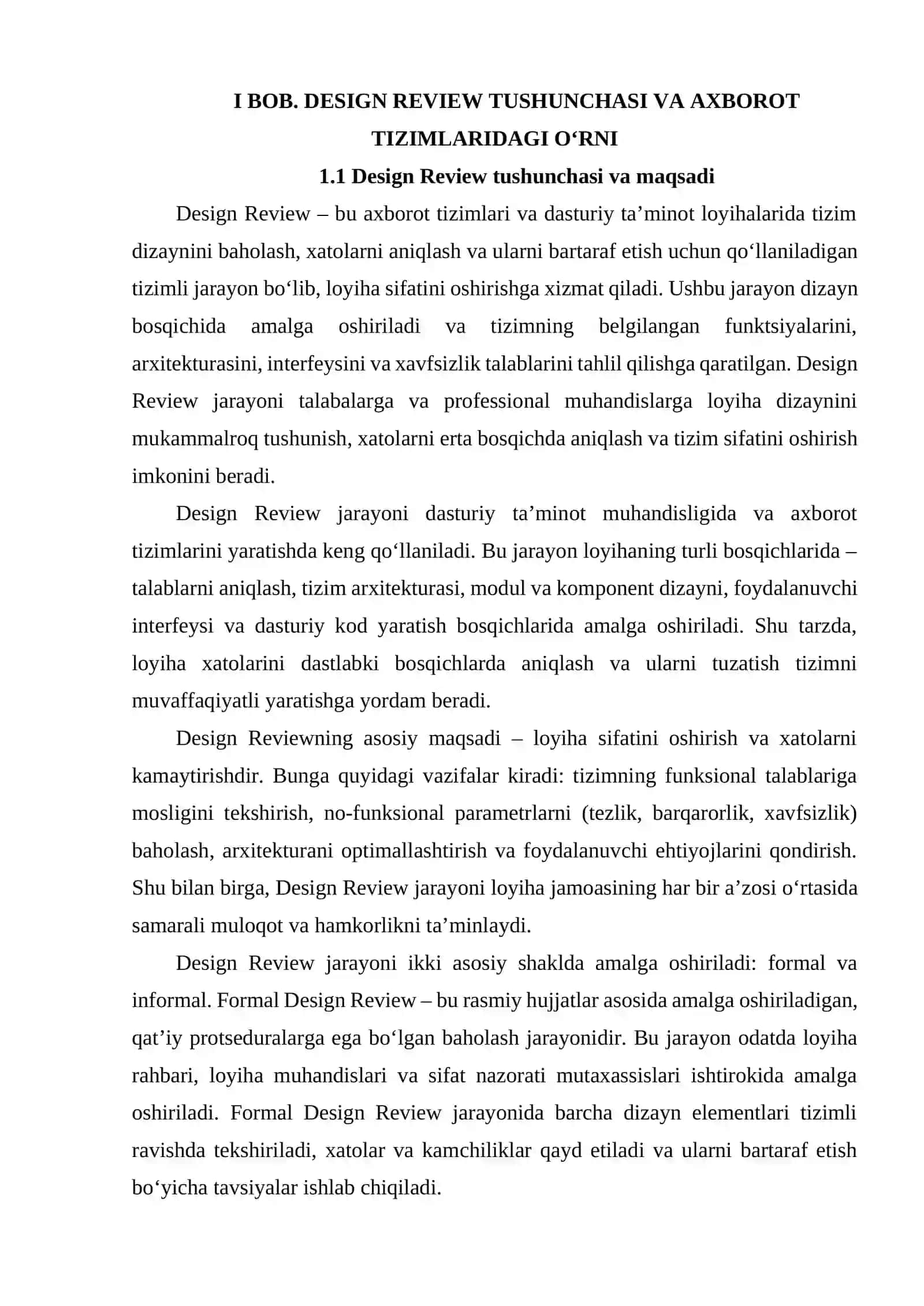 Desing Review jarayonini tashlik etish va baholash mezonlari 4