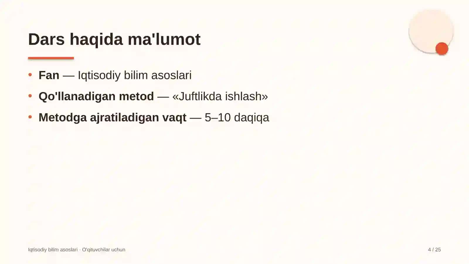iqtisodiy bilim asoslari darslarida juftlikda ishlash metodidan foydalanish 7200 4