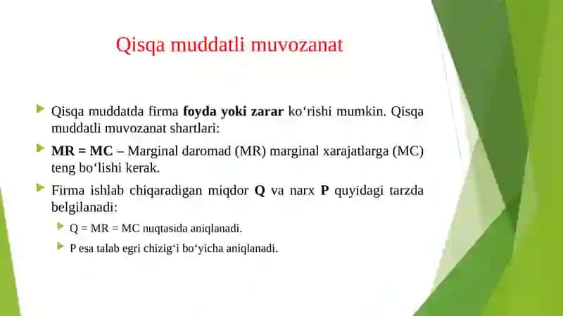 Monopolistik raqobatlashgan bozor muvozanati. 4