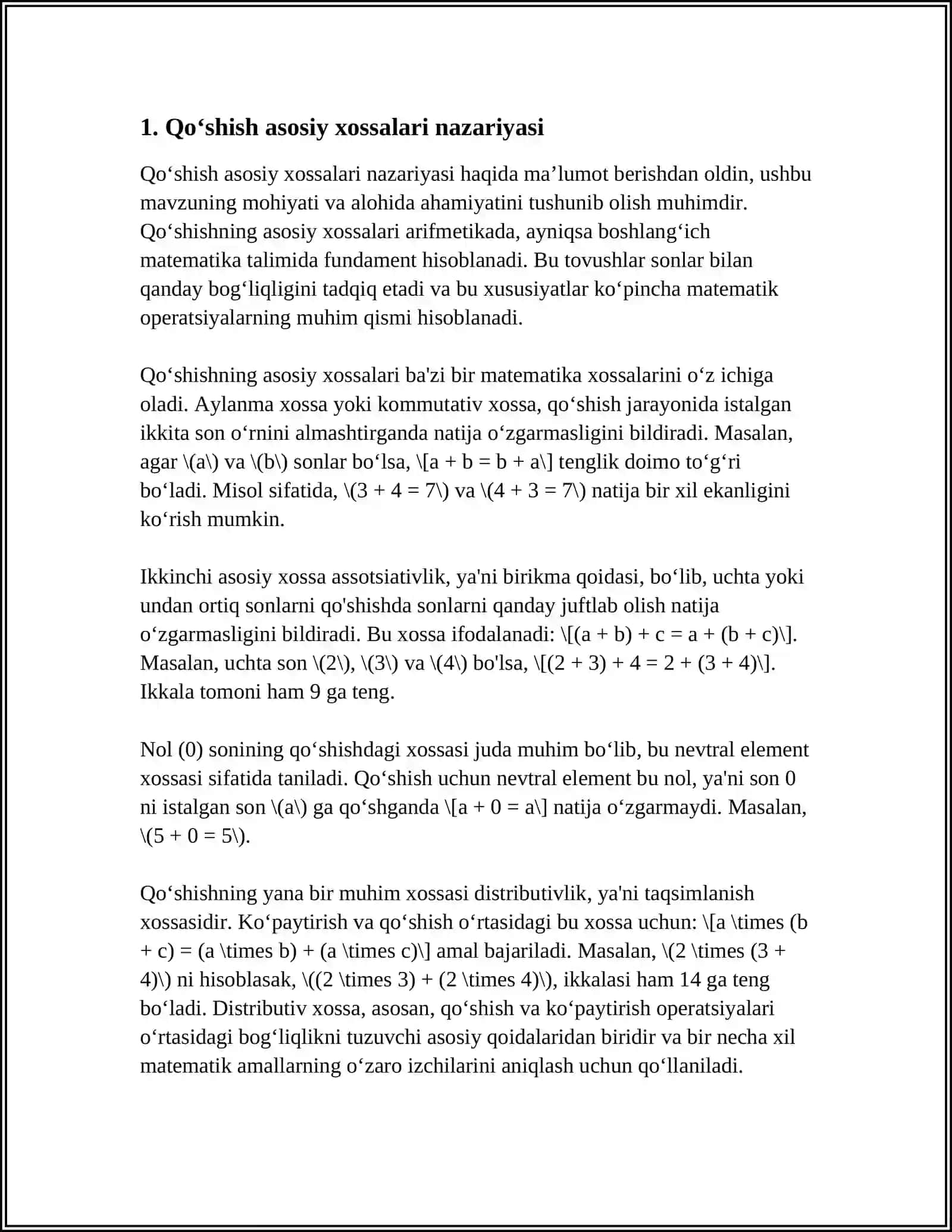 SINF MATEMATIKA DARSLARIDA QOʻSHISHNING ASOSIY XOSSASINI OʻRGATISH YOʻLLARI 4