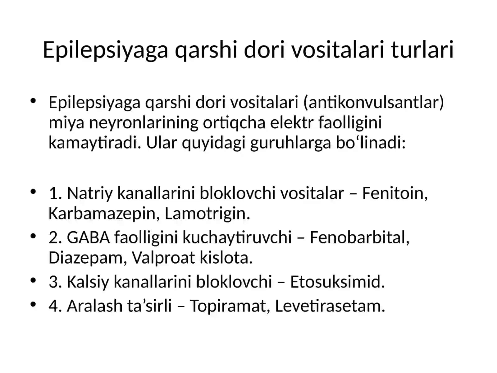 Epilepsiyaga qarshi dori vositalari, Litiy tuzlari va Sedativ vositalar 4