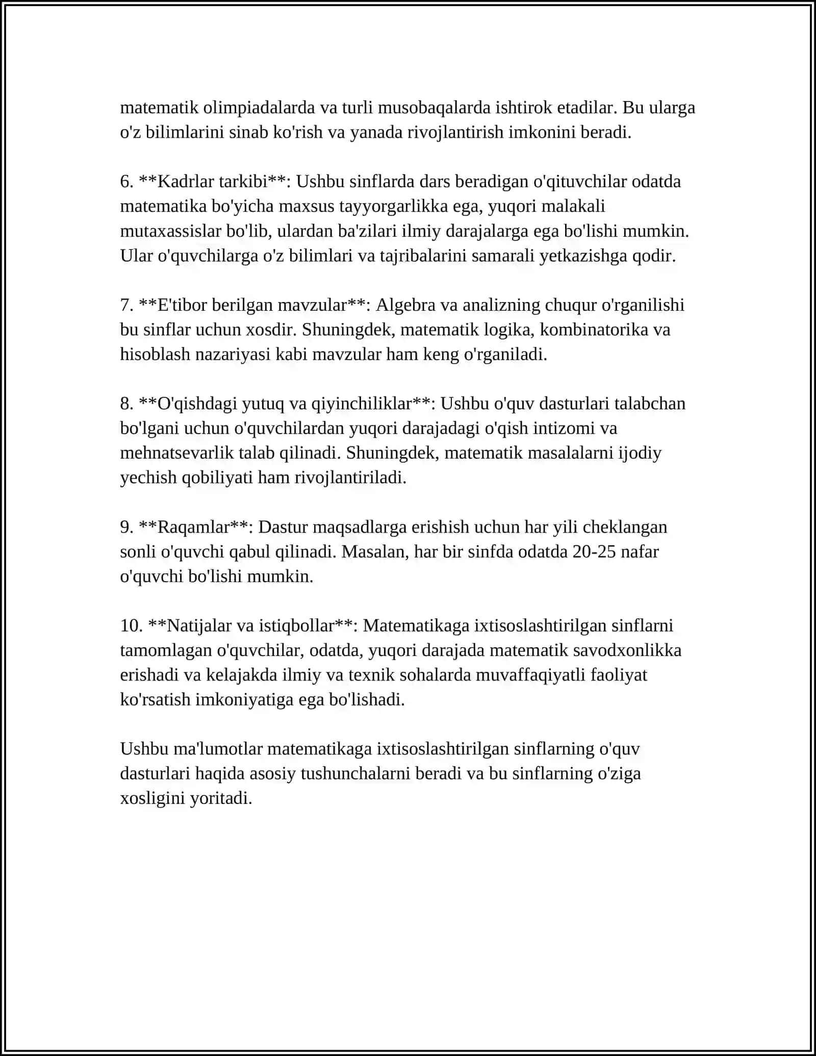 MATEMATIKAGA IXTISOSLASHTIRILGAN SINIFLARDA ÒQITISHNI TASHKIL QILISH 4