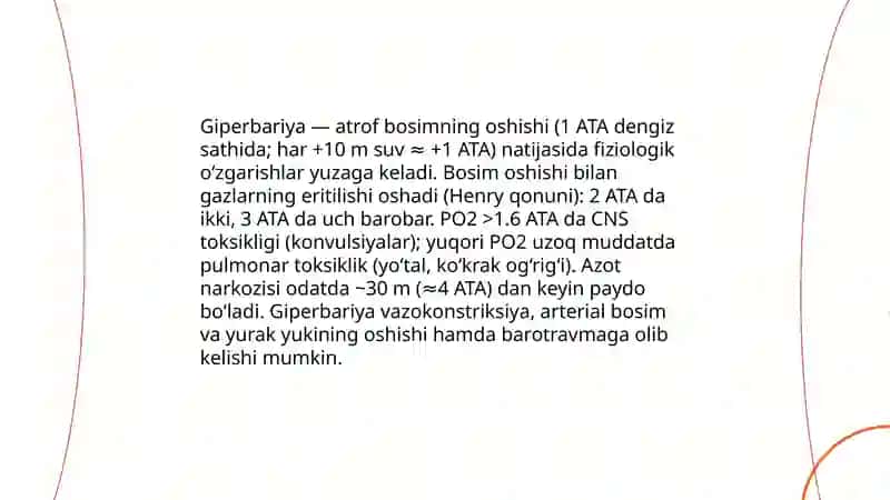 Barometrik bosimni organizmga taʼsiri. Oʻlim sabablari va murdadagi belgilar 4
