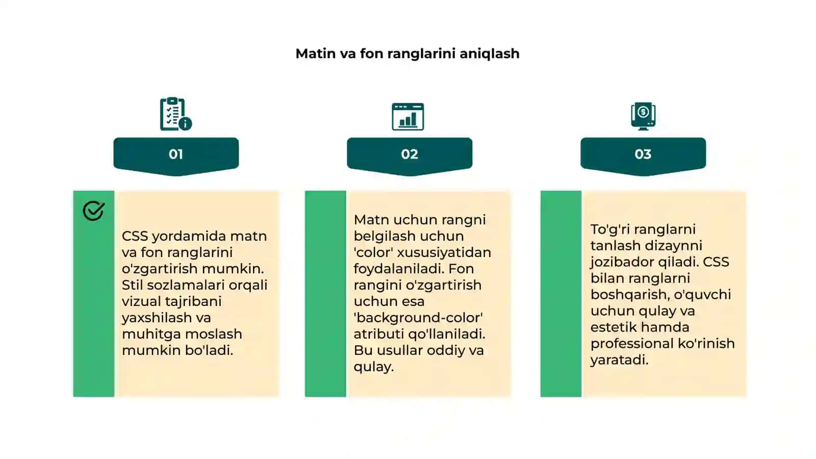 CSS da matin va fon ranglarini o'zgartirish 4