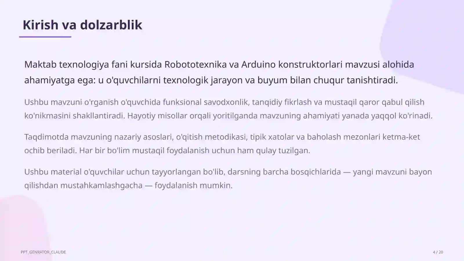 Robototexnika va Arduino konstruktorlari (9-sinf) 4