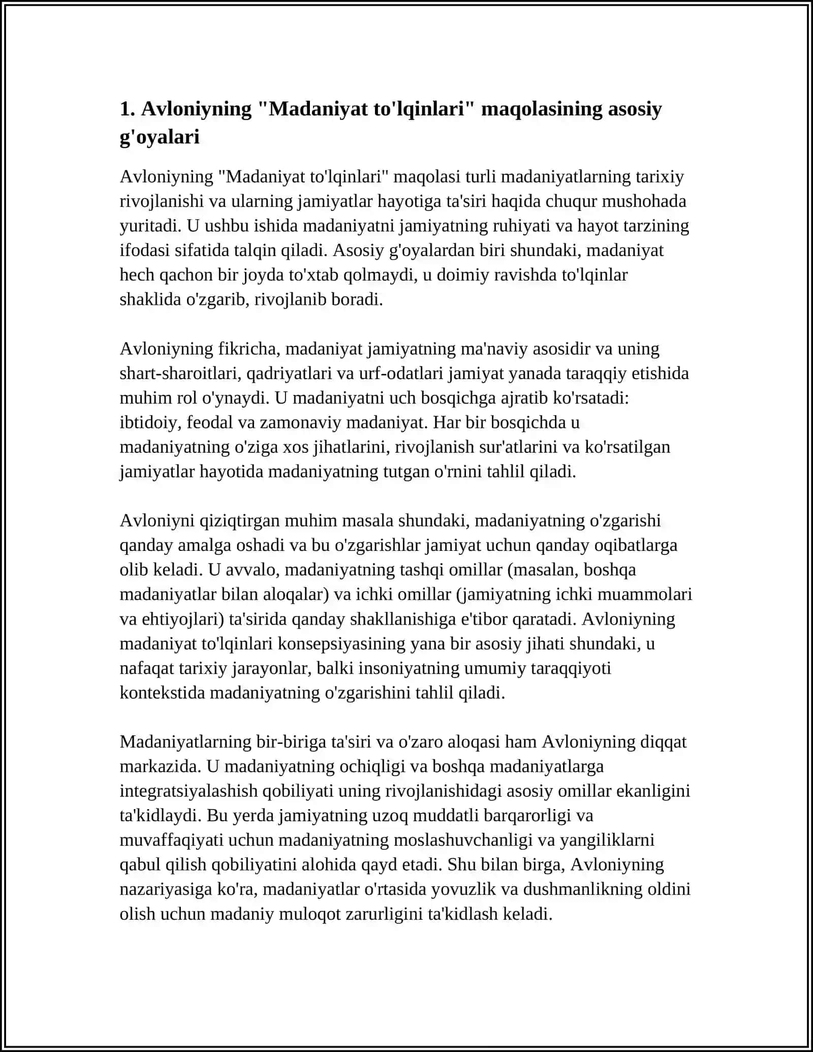 "AVLONIYNING "MADANIYAT TO'LQINLARI" MAGOLASI VA E.TOFFLERNING "UCHINCHI TO'LGIN" ASARINI QIYOSIY TAHLIL ETISH, PREZENTATSIYA TAYYORLASH" 4
