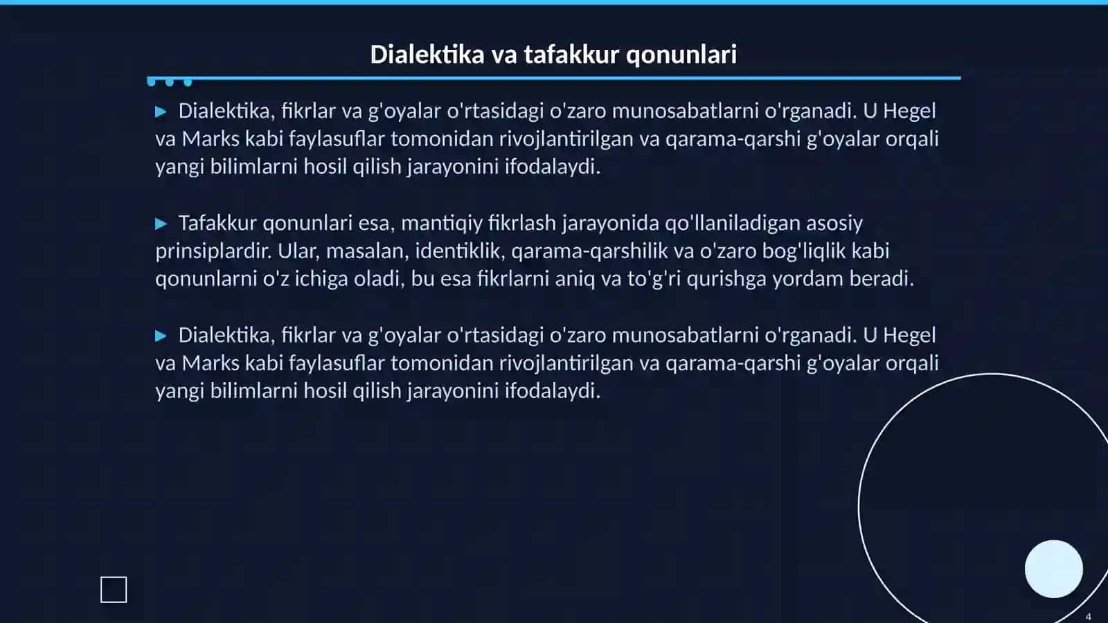 Mantiq va ritorika til va mantiq dialektikasi tafakkur qonunlari va shakllari 4
