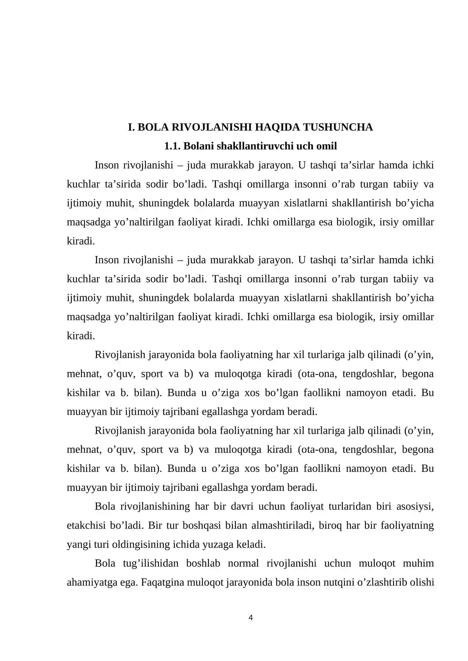 Bola rivojlanishida muhitning 4
