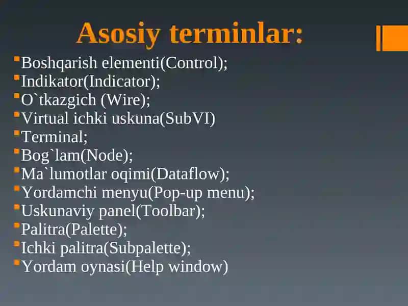 Ma`ruza LabVIEW muhitida ishlash 4