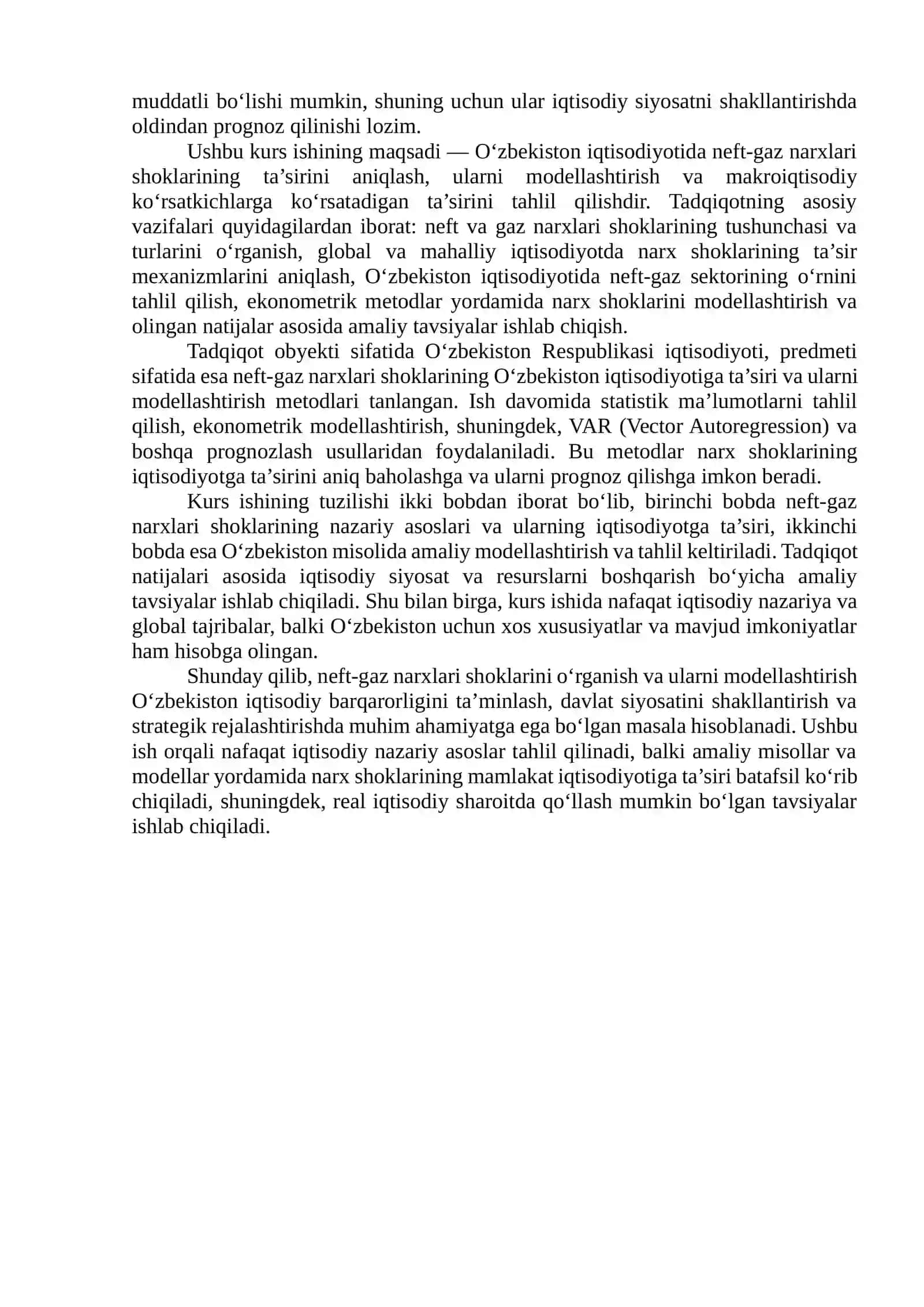 Neft va gaz narxlari shoklarning modellari 4