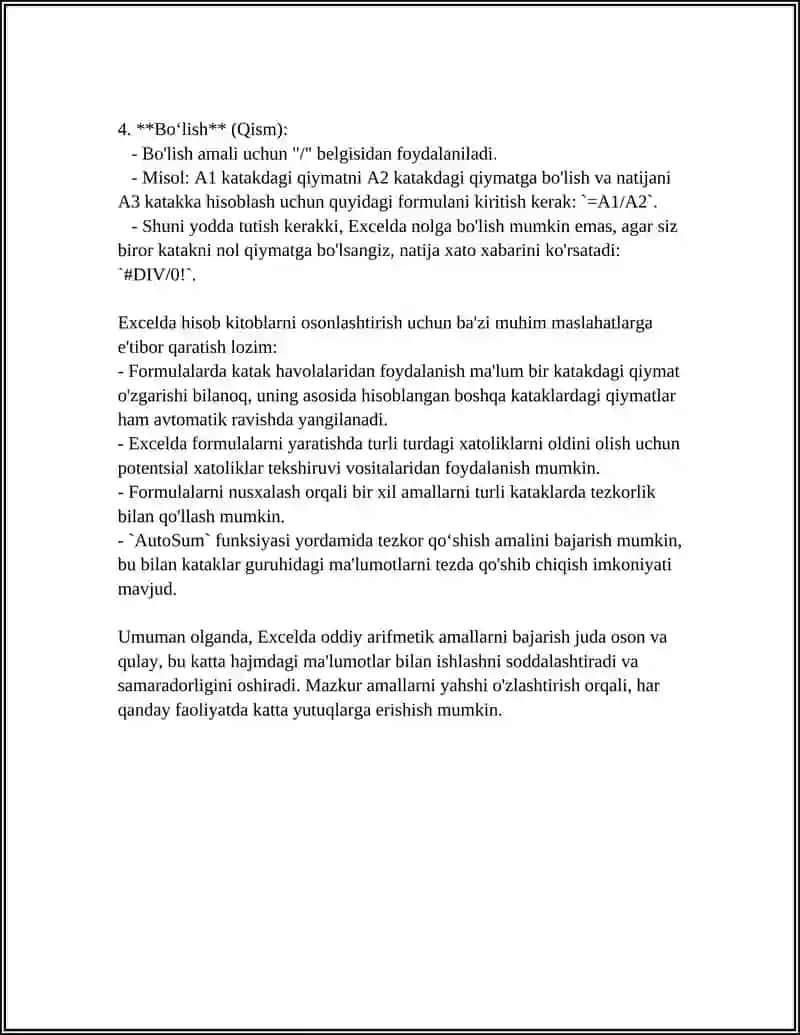 EXCELL ELEKTRON JADVALIDA MATEMATIK MISOLLAR 4