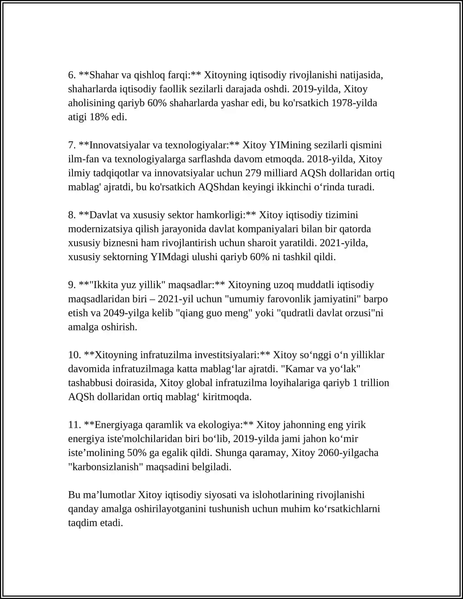 XITOY RIVOJLANISHINING O'ZIGA XOS YO'LI 4