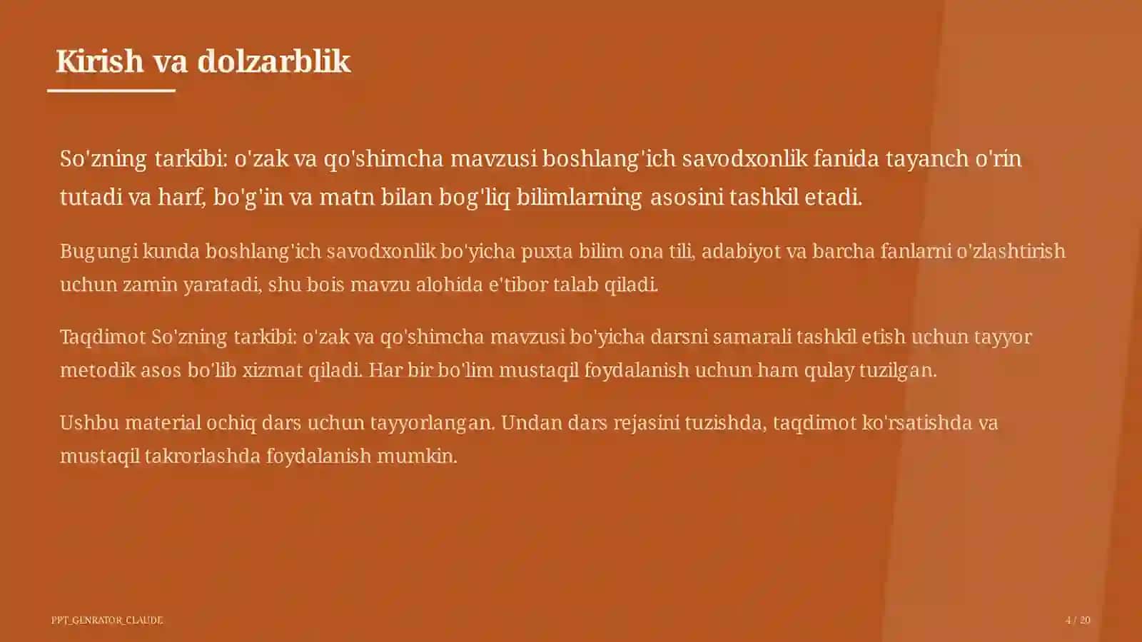 So'zning tarkibi: o'zak va qo'shimcha (3-sinf) 4