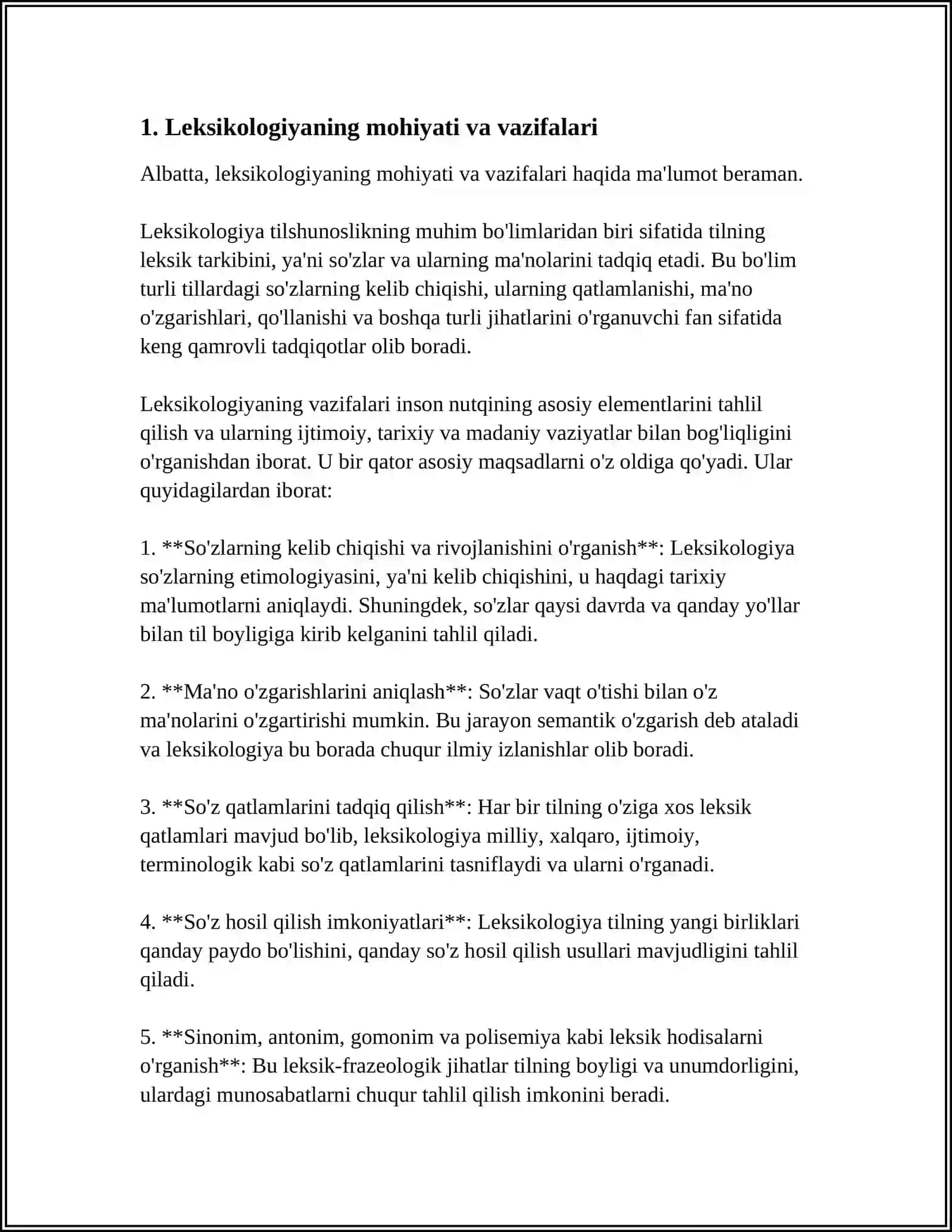 OʻZBEK TILIDA LEKSIKOLOGIYANING QOʻLLANISH DARAJASI 4