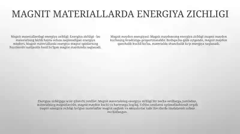 Magnit maydon energiyasi va uning zichligi 4