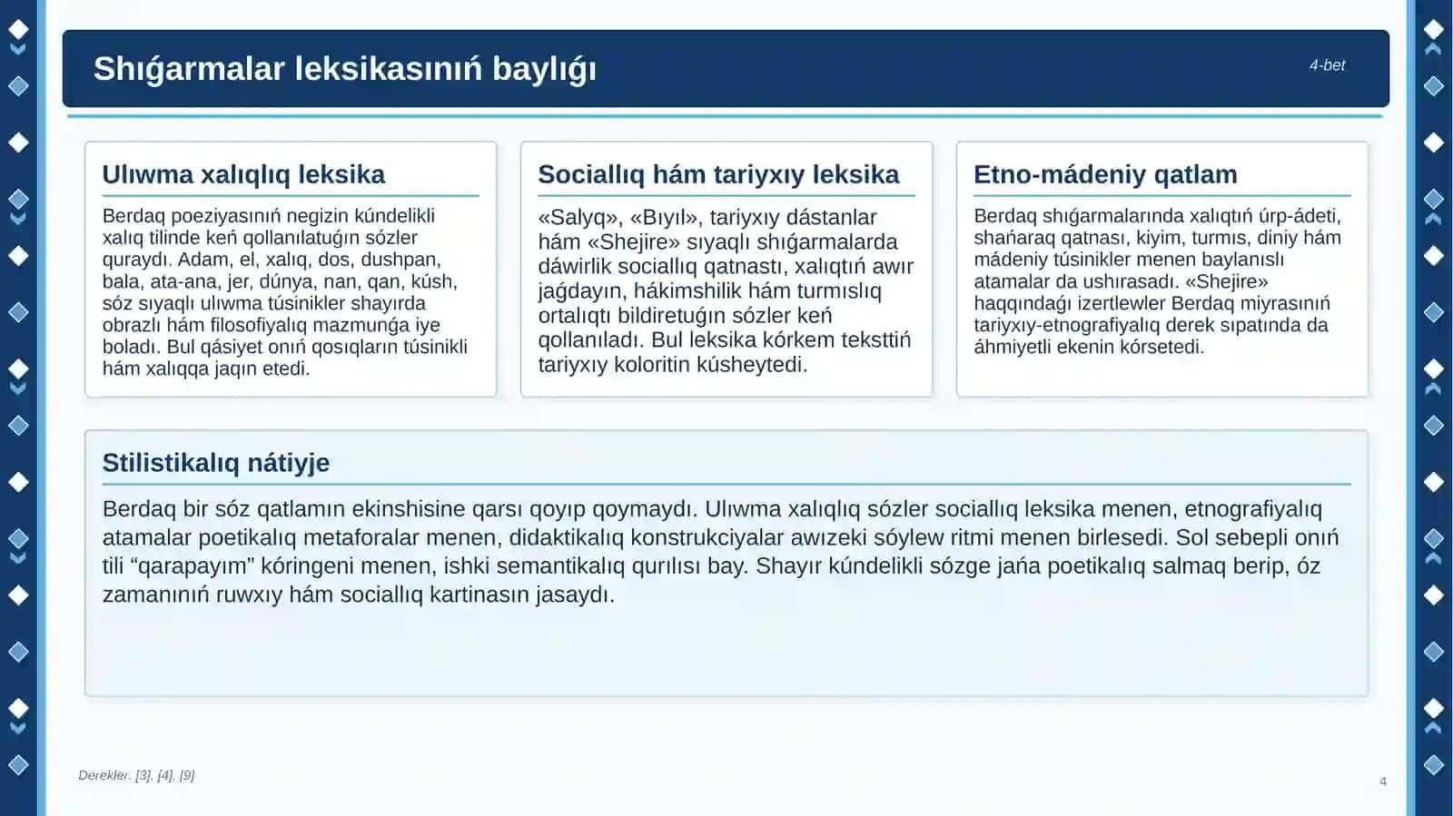 BERDAQ SHÍǴARMALARÍ TILINIŃ 4
