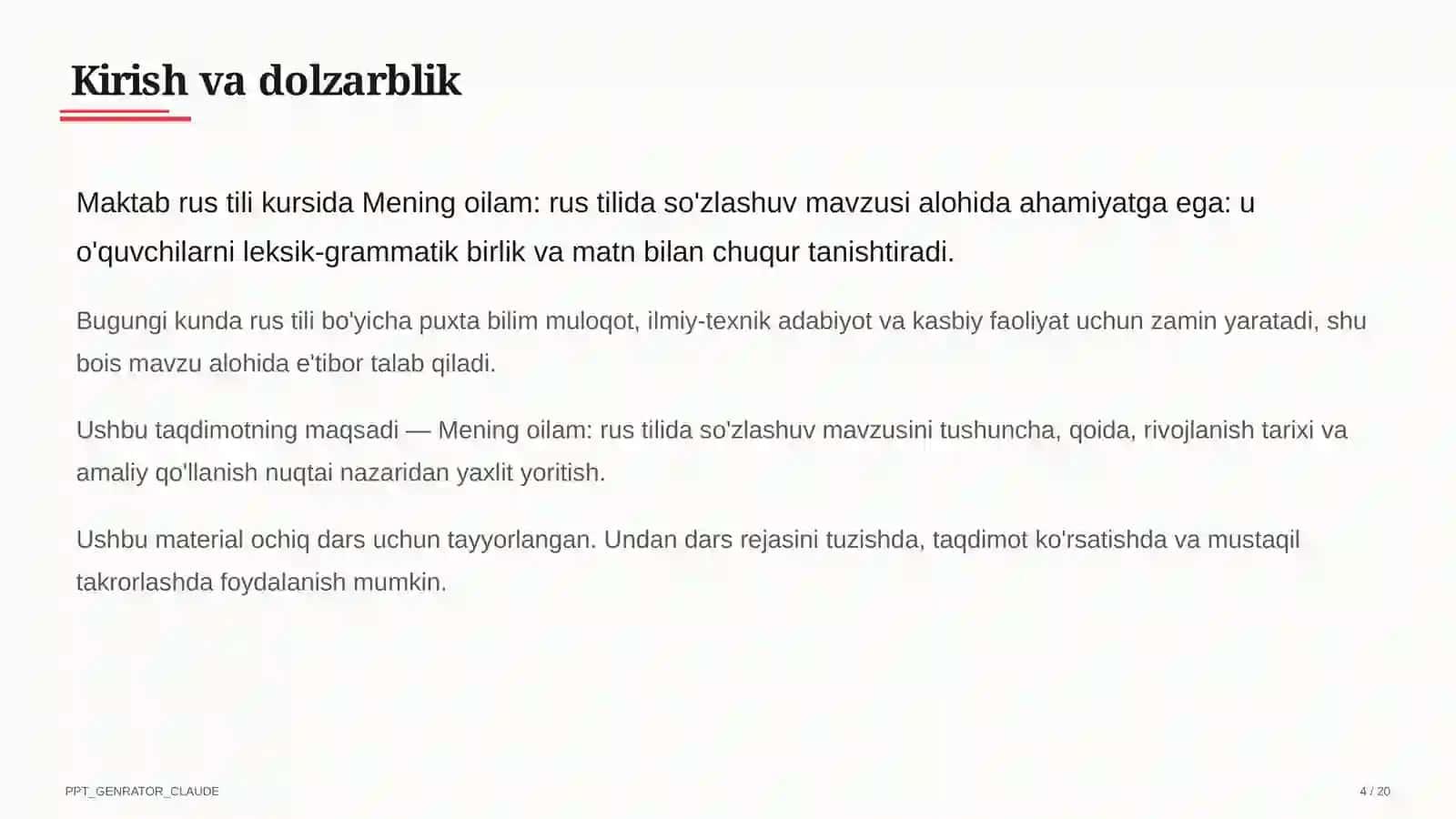Mening oilam: rus tilida so'zlashuv (3-sinf) 4