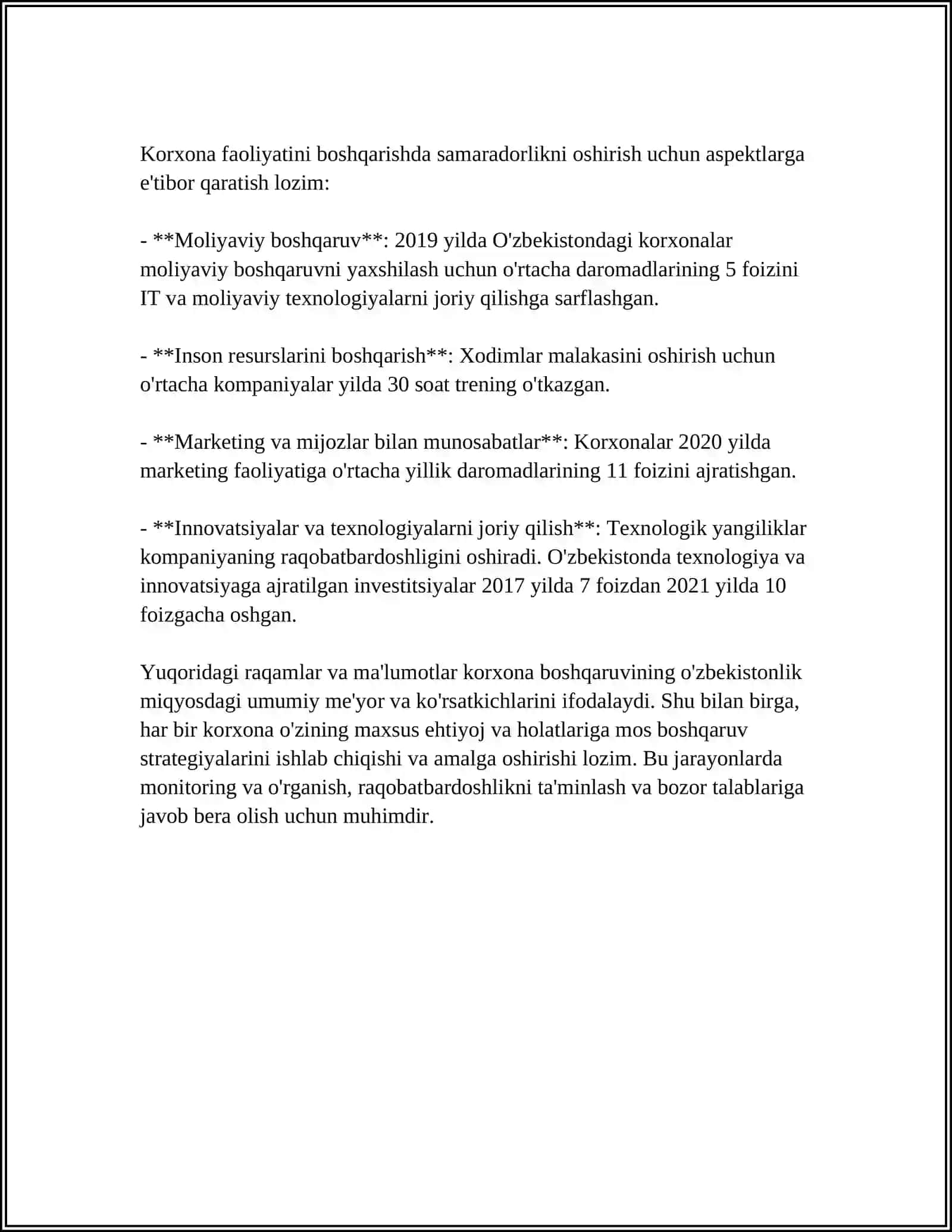 Korxona faoliyatini biznes rejimida belgilash 4