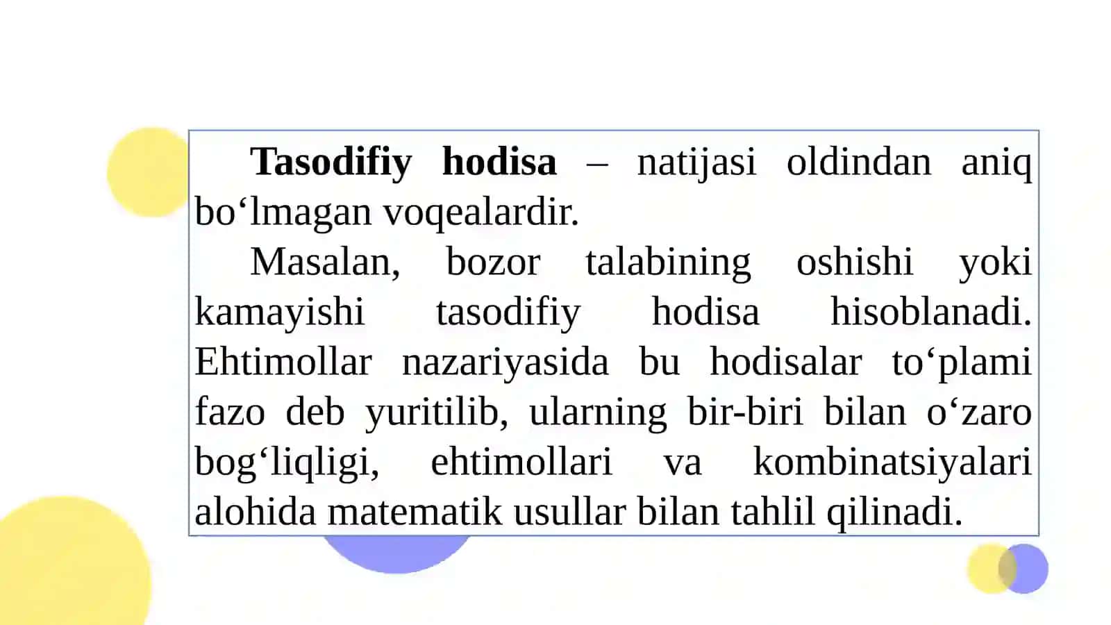 Ekonometrikada ehtimollarni nazariyasi va statistikaning asosiy tushunchalari 4