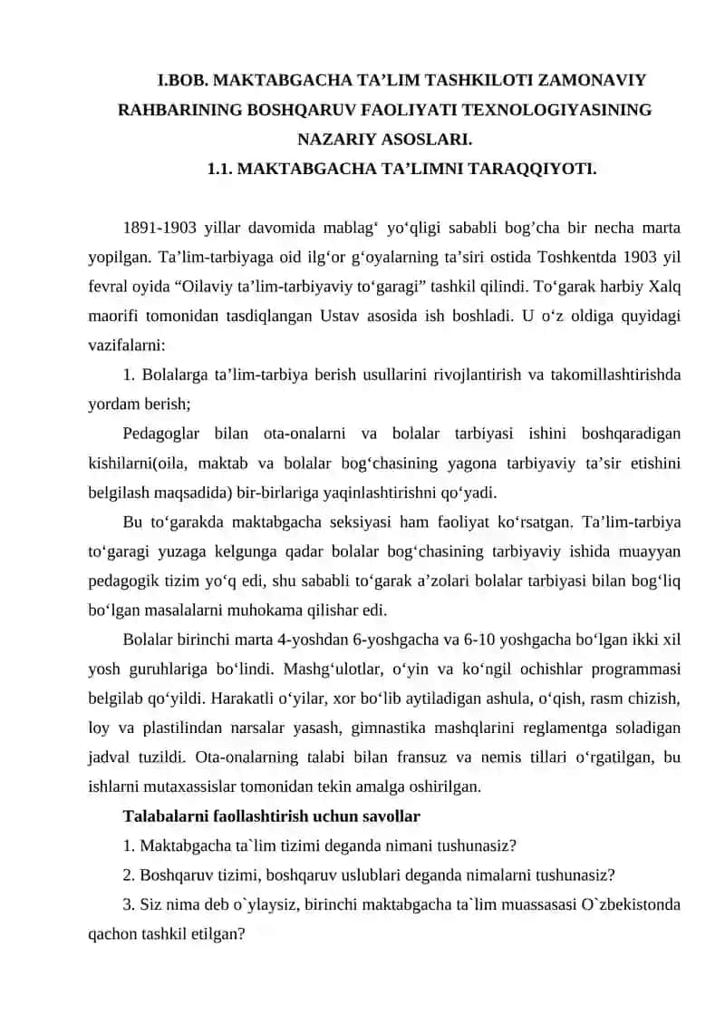 Maktabgacha ta’lim tashkiloti zamonaviy rahbarining boshqaruv faoliyati texnologiyasi 4