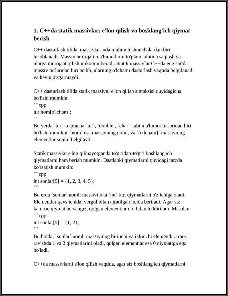 DASTURLASH C++ MASSIVLAR 4