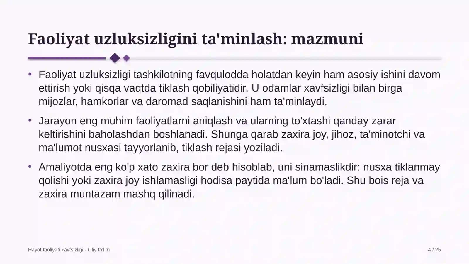 Hayot Faoliyati Xavfsizligi · Oliy Ta'lim 4