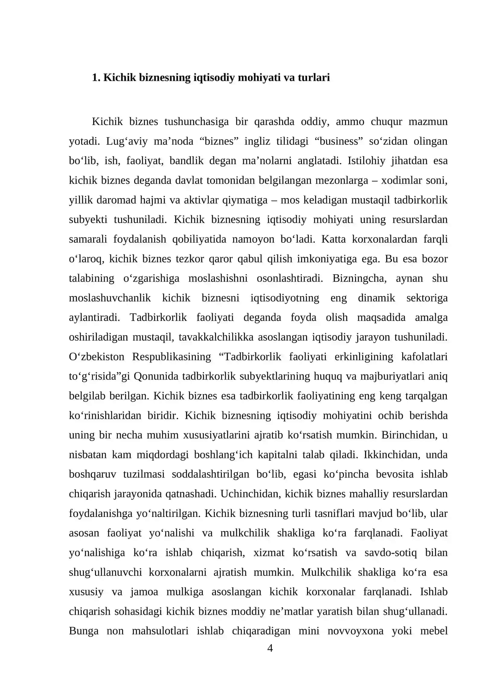 Kichik biznes va tadbirkorlik faoliyatining turlari va shakllari 4