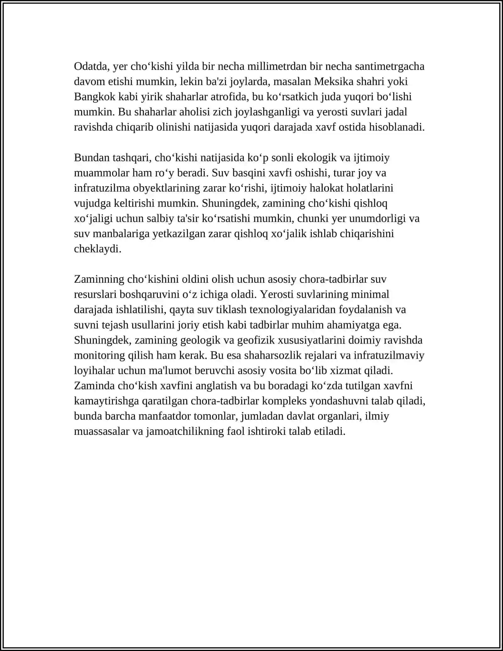ZAMINNING CHOʻKISHI: GLOBAL XAVF VA YECHIMLARI 4