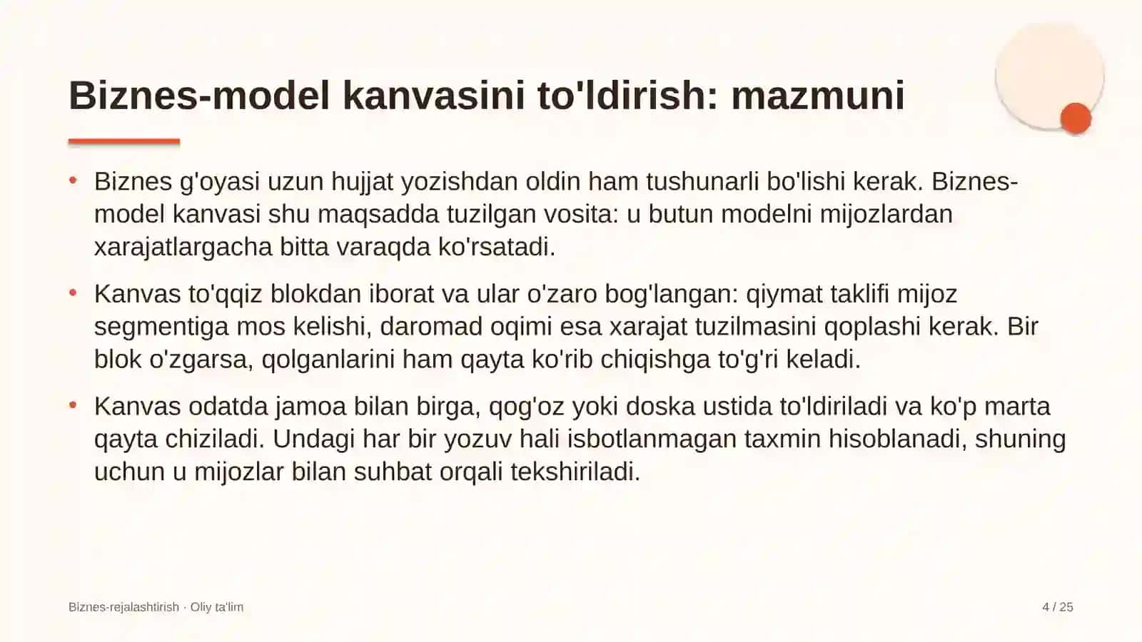 Dukkakli ekinlar yetishtirishda biznes-model kanvasini to'ldirish 4