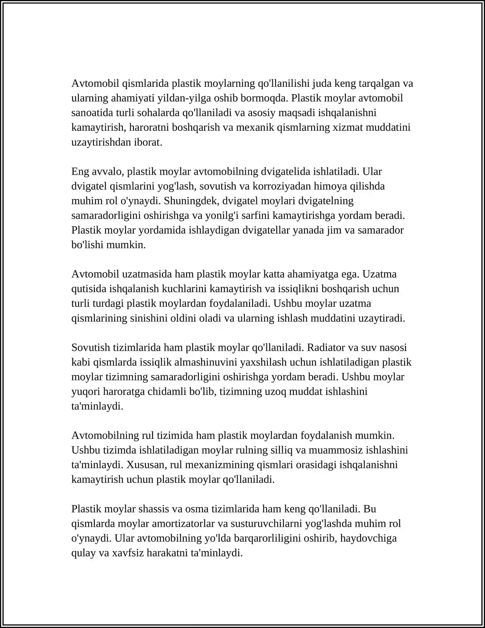 AVTOMOBILLARDA ISHLATILADIGAN PLASTIK SURKOV MOYLARI 4