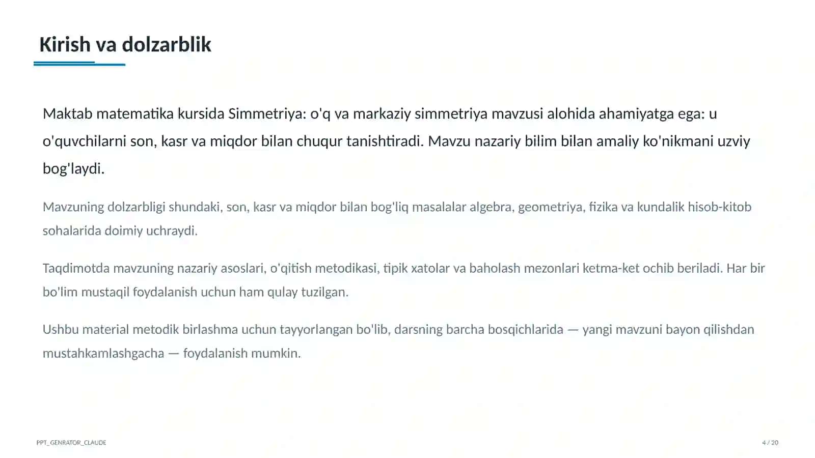 Simmetriya: o'q va markaziy simmetriya (6-sinf) 4