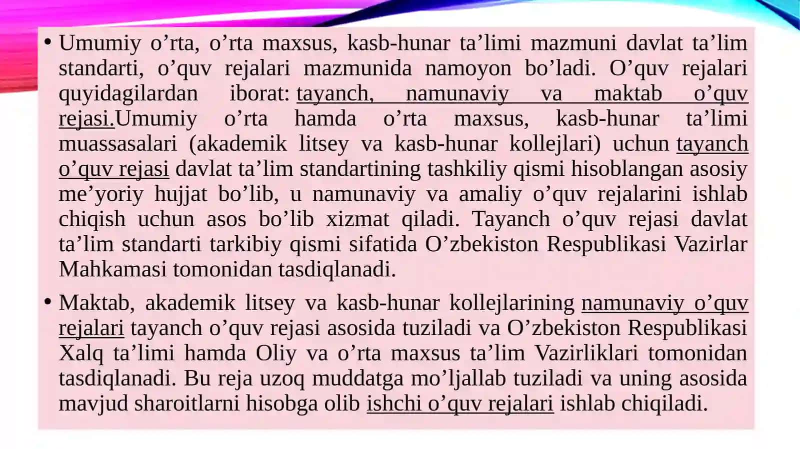 ta’lim mazmunini belgilab beruvchi me’yoriy hujjatlar 4