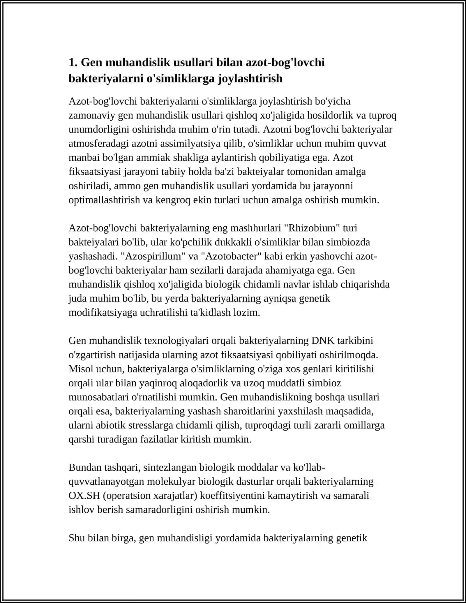 AZOT-BOG'LOVCHI O'SIMLIKLARNI GEN MUHANDISLIGI YORDAMIDA YARATISH 4