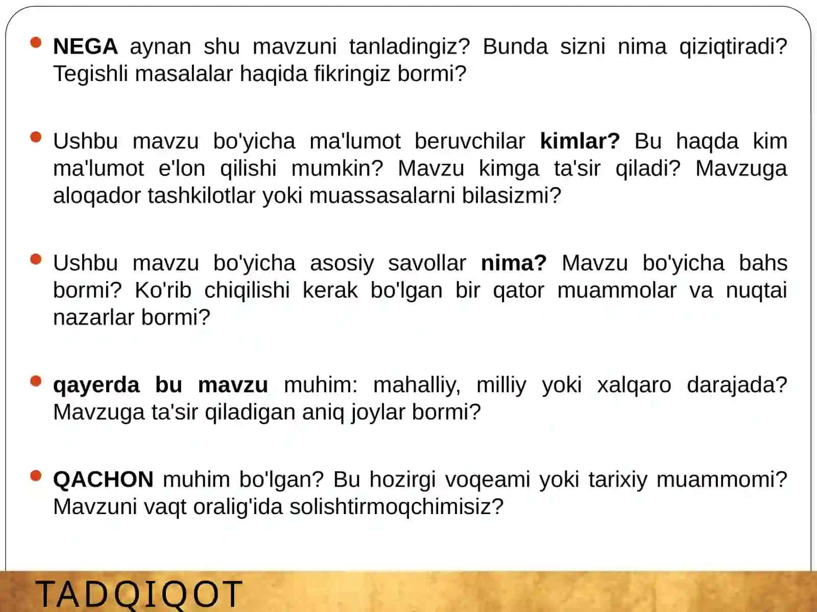 TADQIQOT MAVZUSI TANLASH & TADQIQOT TAKLIFI 4