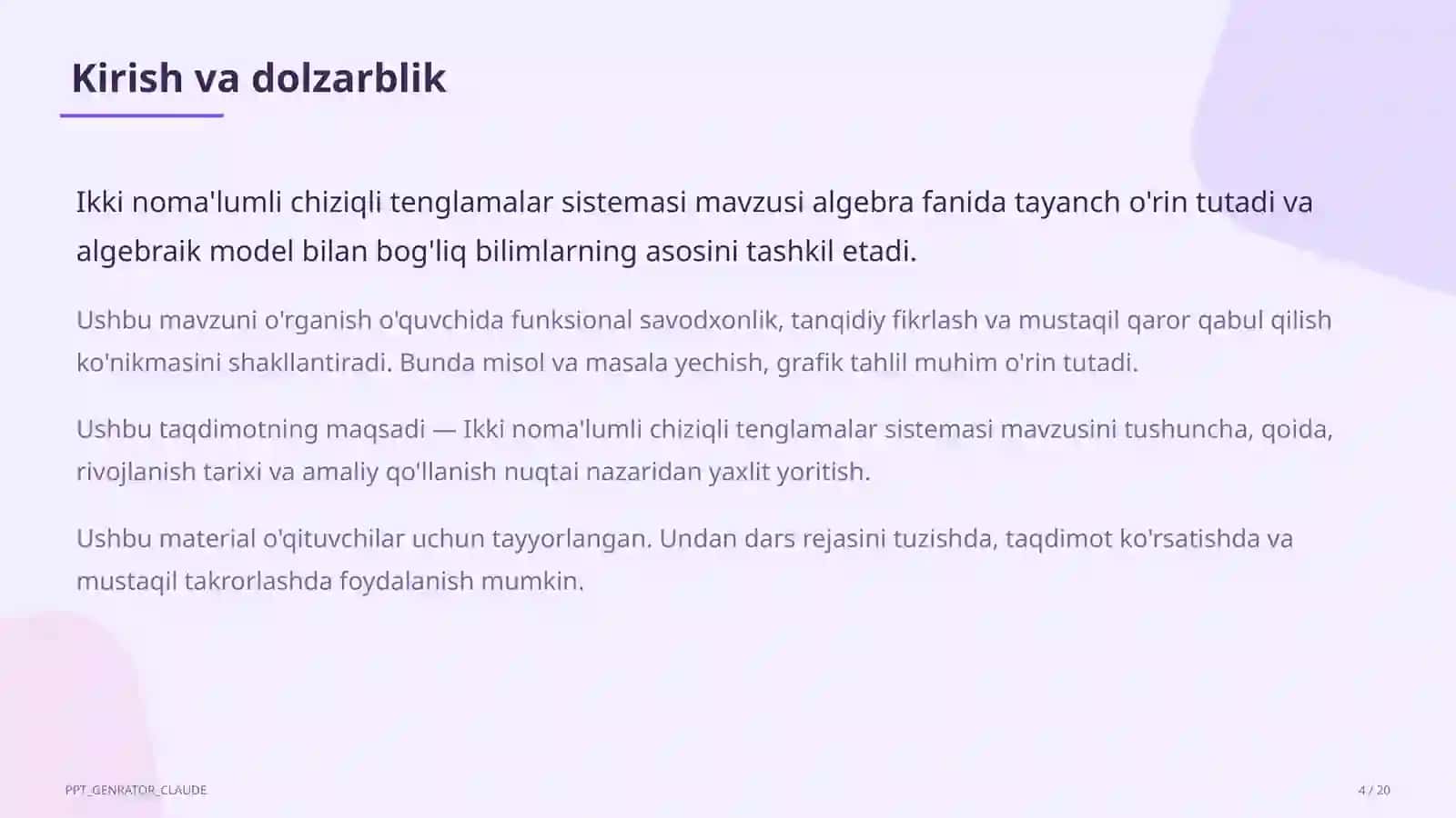 Ikki noma'lumli chiziqli tenglamalar sistemasi (7-sinf) 4