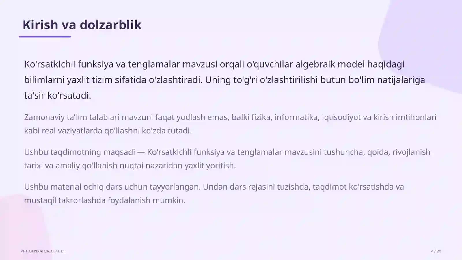 Ko'rsatkichli funksiya va tenglamalar (10-sinf) 4