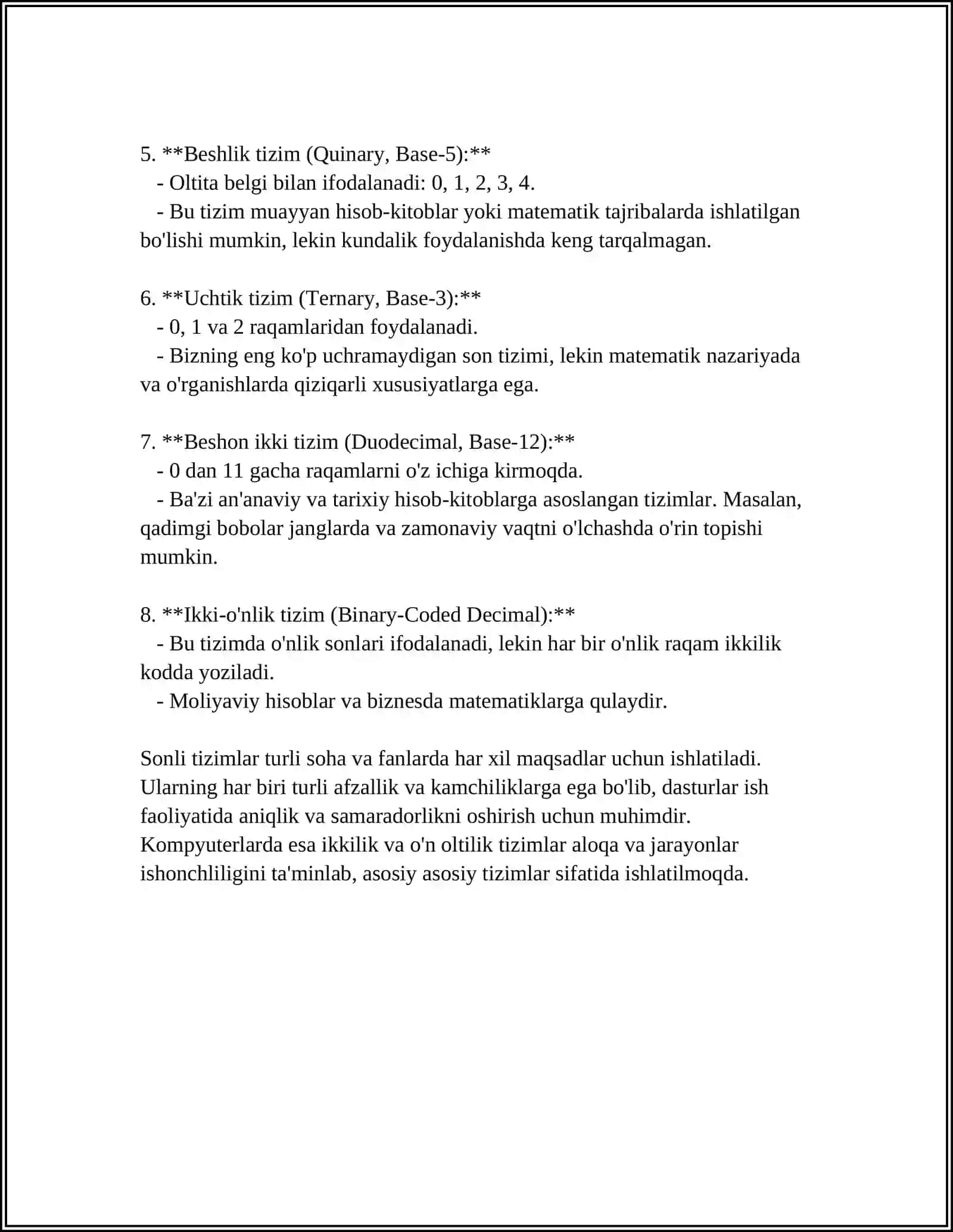 SONLI TIZIMLAR VA ULAR USTIDA AMALLAR 4