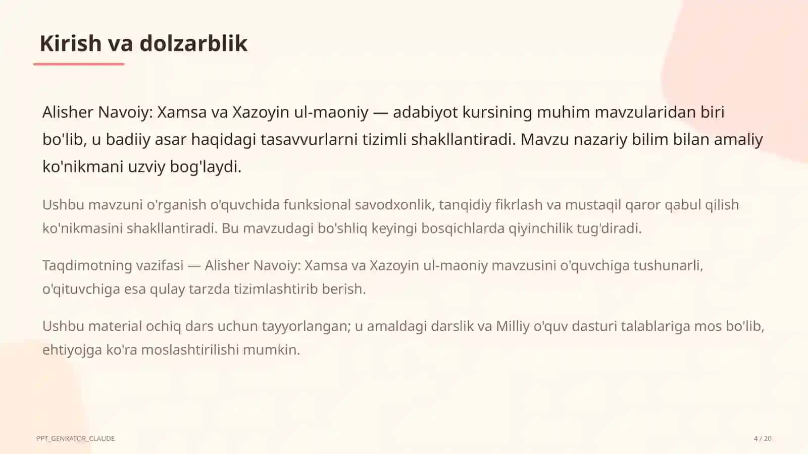 Alisher Navoiy: Xamsa va Xazoyin ul-maoniy (9-sinf) 4