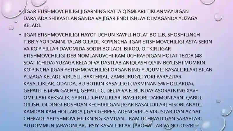 Jigar-hujayra yetishmovchiligi va jigar komasi vujudga kelishining biokimyoviy mexanizmlari va tashxisi 4