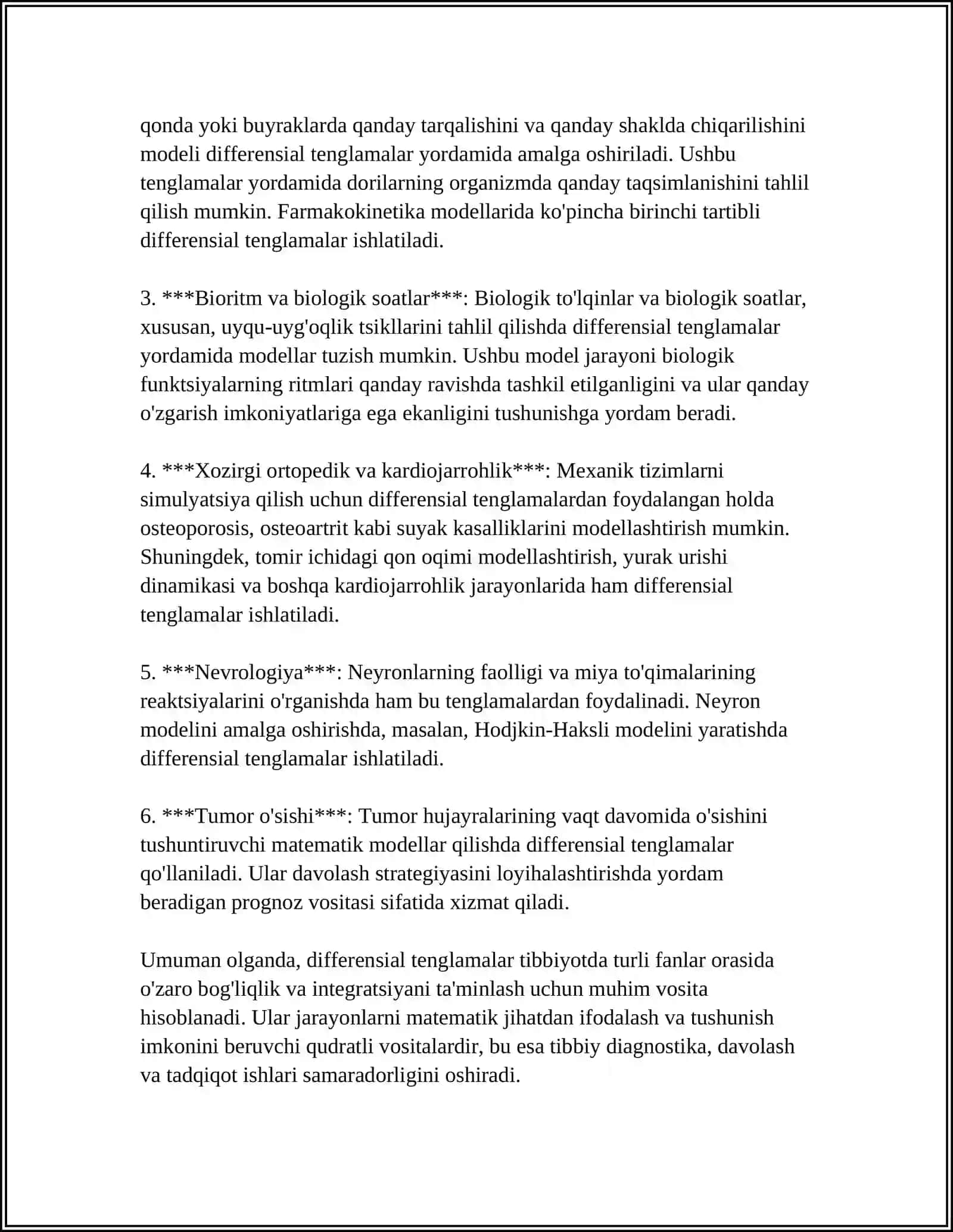 TIBBIY-BIOLOGIK MAZMUNDAGI DIFFERENSIAL TENGLAMALARNI TUZISH VA YECHISH 4
