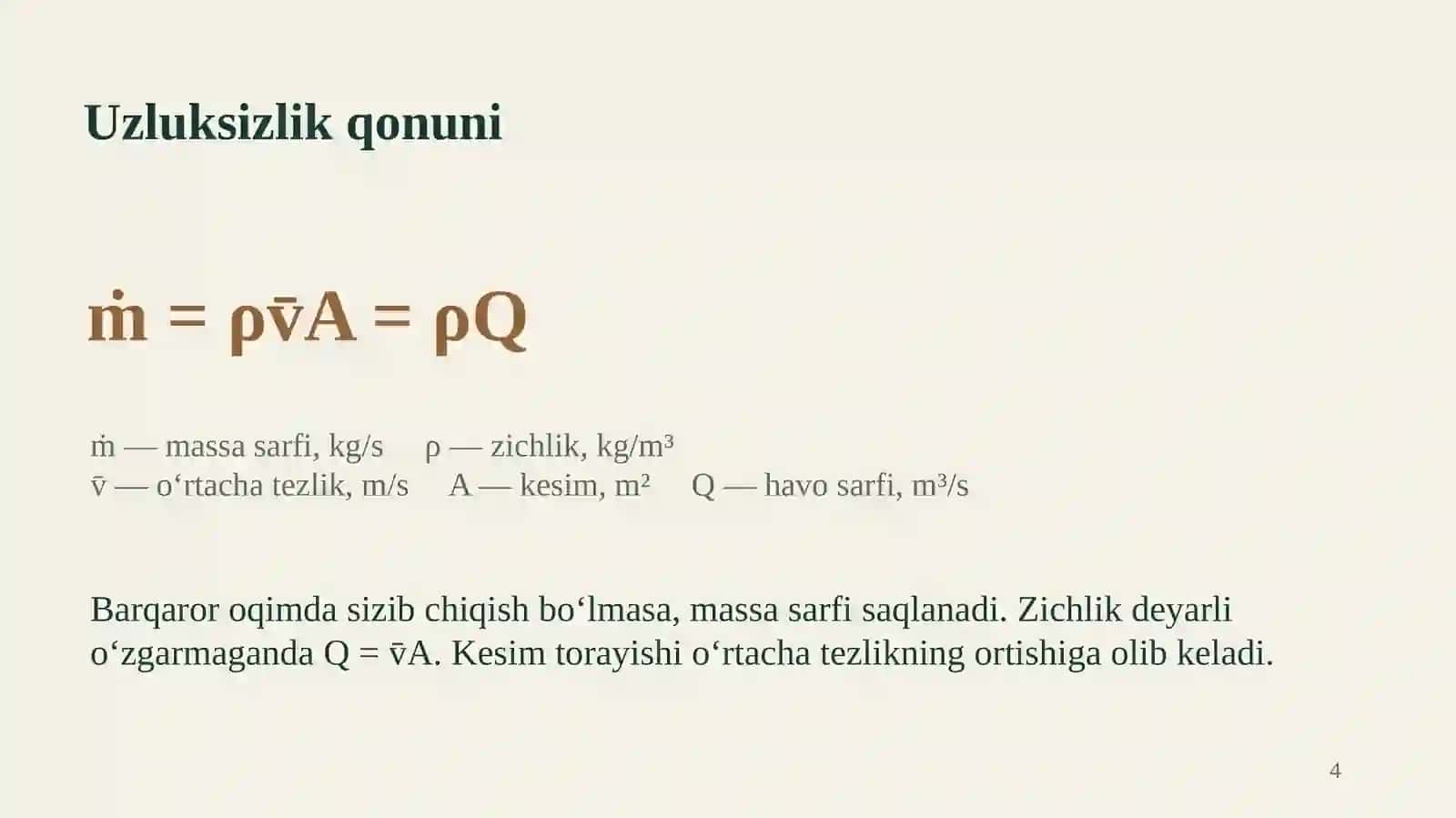 Kon havosining harakati Shamollatish inshootlarida gidrodinamik qarshiliklar Oqim, bosim va energiya yo‘qotilishi 4