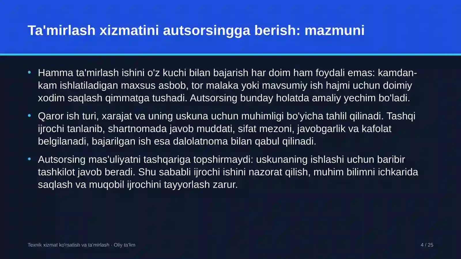 elektronika sanoatida ta'mirlash xizmatini autsorsingga berish 5319 4