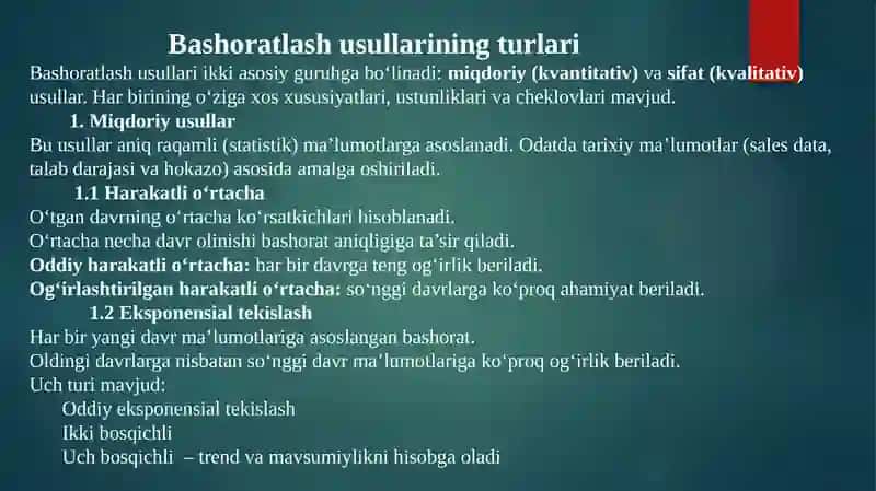 Yetkazib berish zanjirini boshqaruvida bashoratlash usullari 4