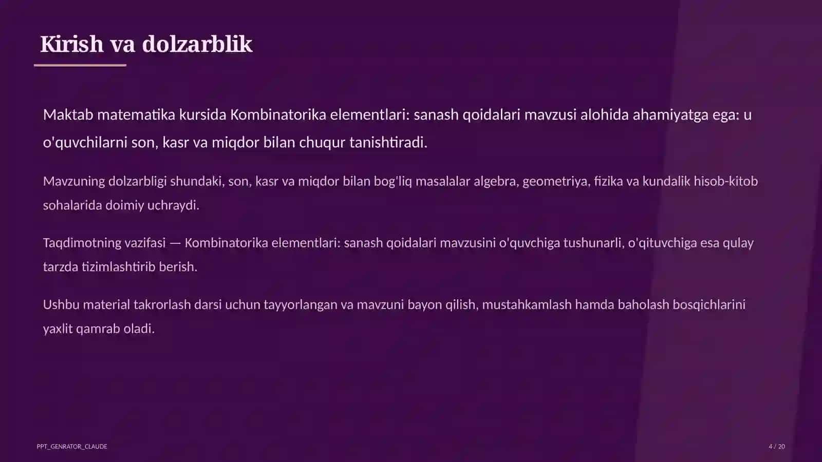 Kombinatorika elementlari: sanash qoidalari (6-sinf) 4