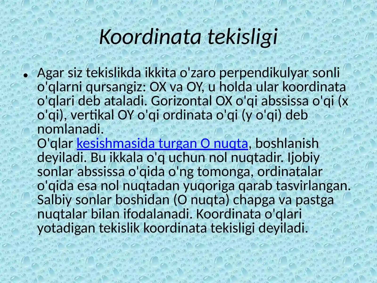 KOORDINATA BURCHAGI. NUQTA KOORDINATASI TUSHUNCHALARI BILAN TANISHTIRISH METODIKASI. GRAFIK OB'EKTLAR BILAN ISHLASH METODIKASI 4